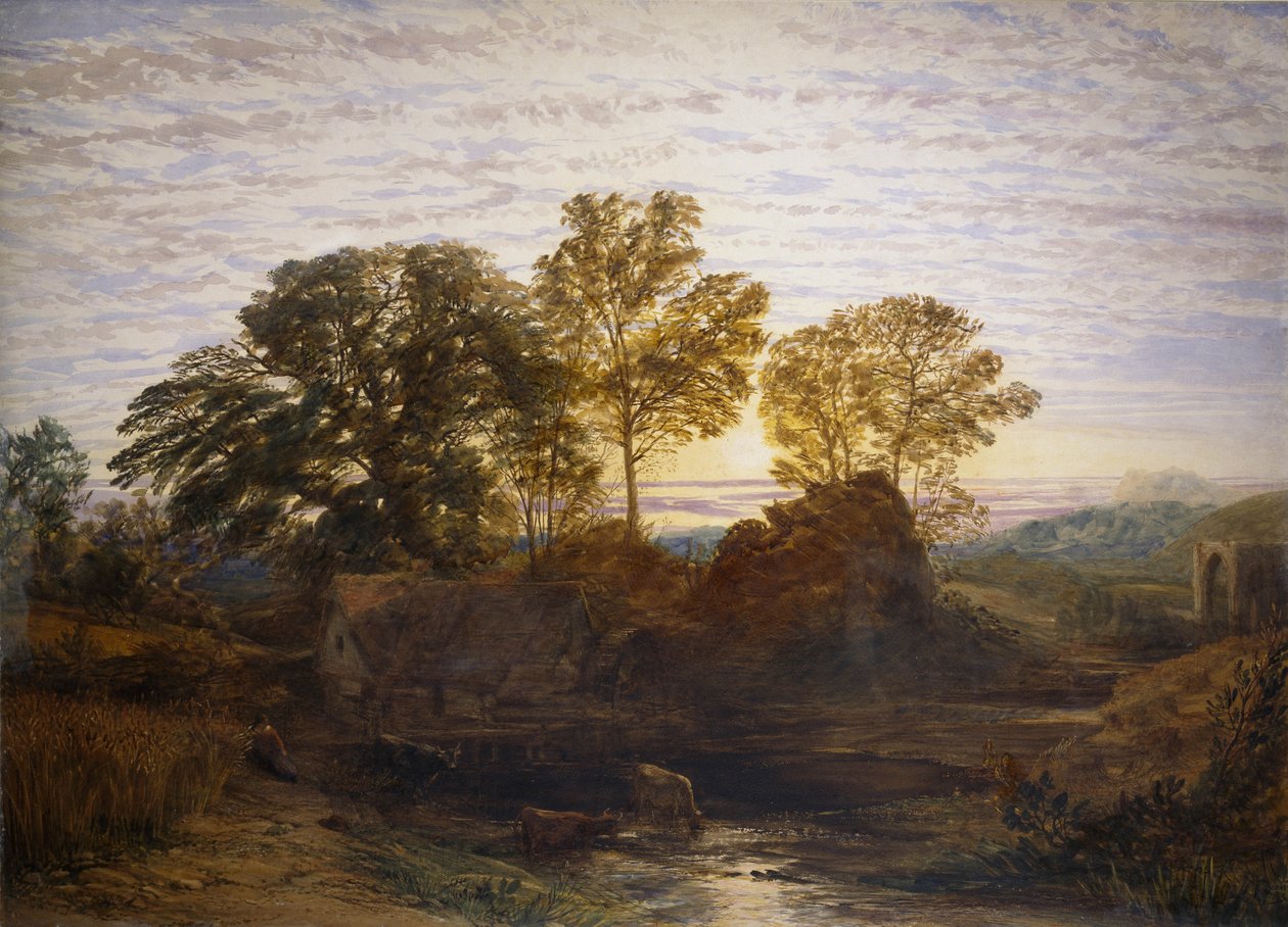 De watermolen, 19e eeuw door Samuel Palmer