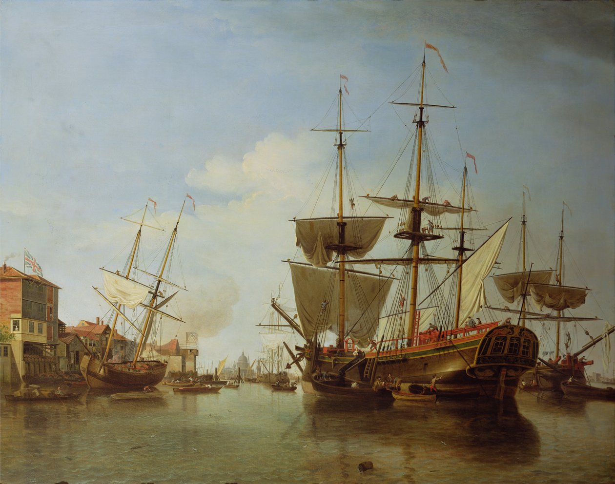 Scheepvaart op de Theems bij Rotherhithe, c.1753 door Samuel Scott