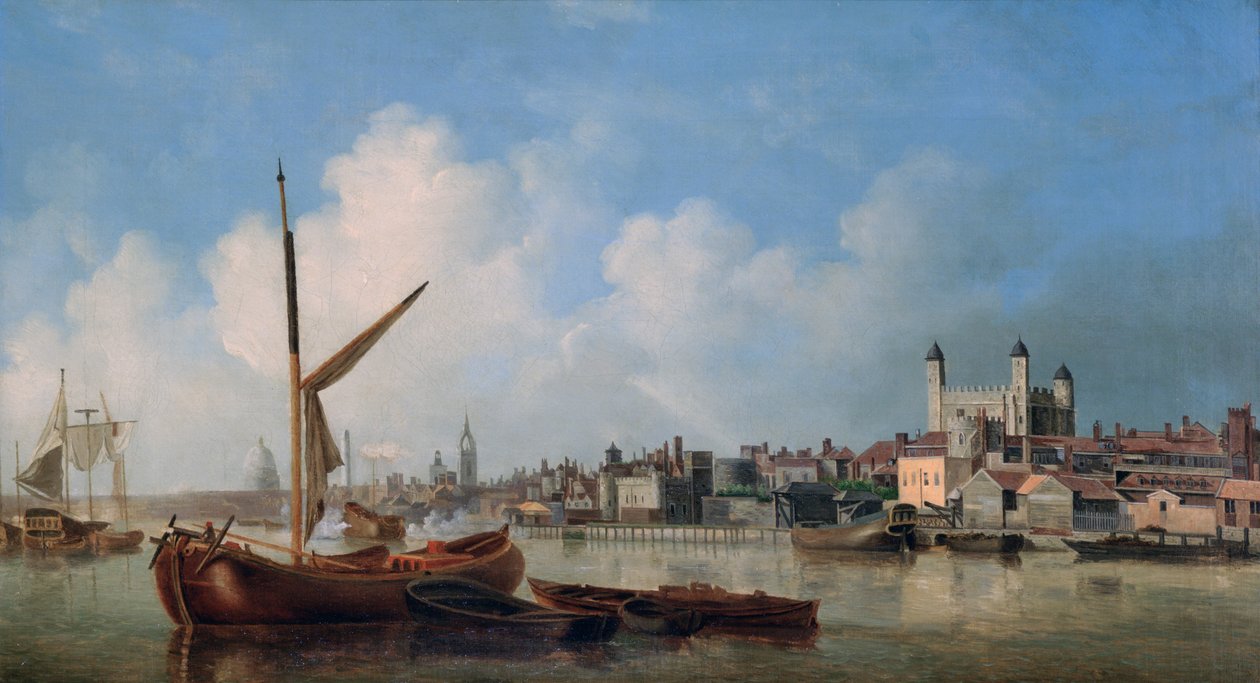 Uitzicht op de rivier de Theems, nabij de Tower of London door Samuel Scott