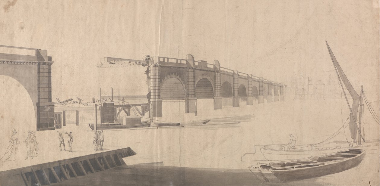 Westminster Bridge in aanbouw door Samuel Scott