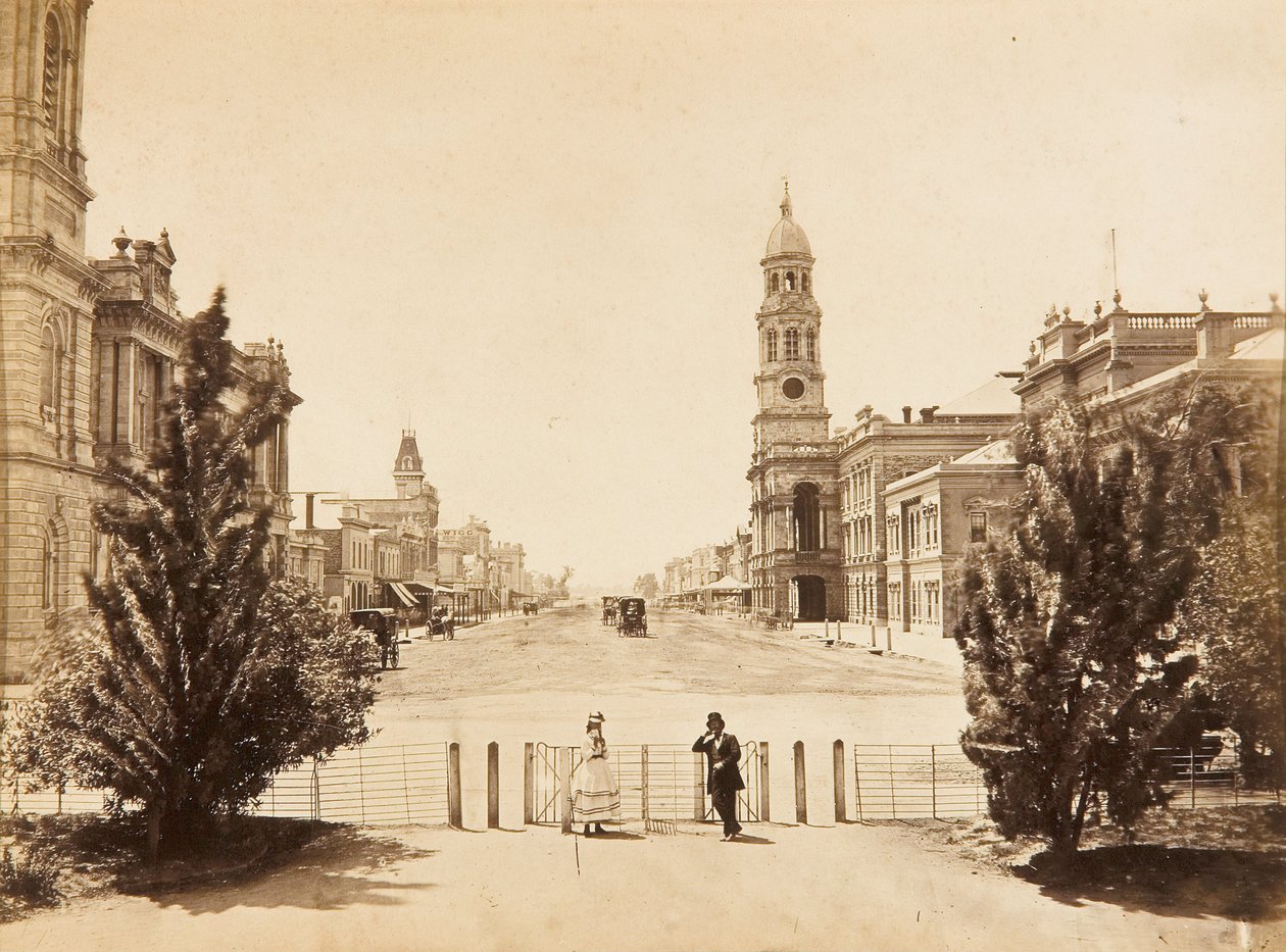 King William Street Adelaide, kijkend naar het noorden vanaf Victoria Square door Samuel Sweet