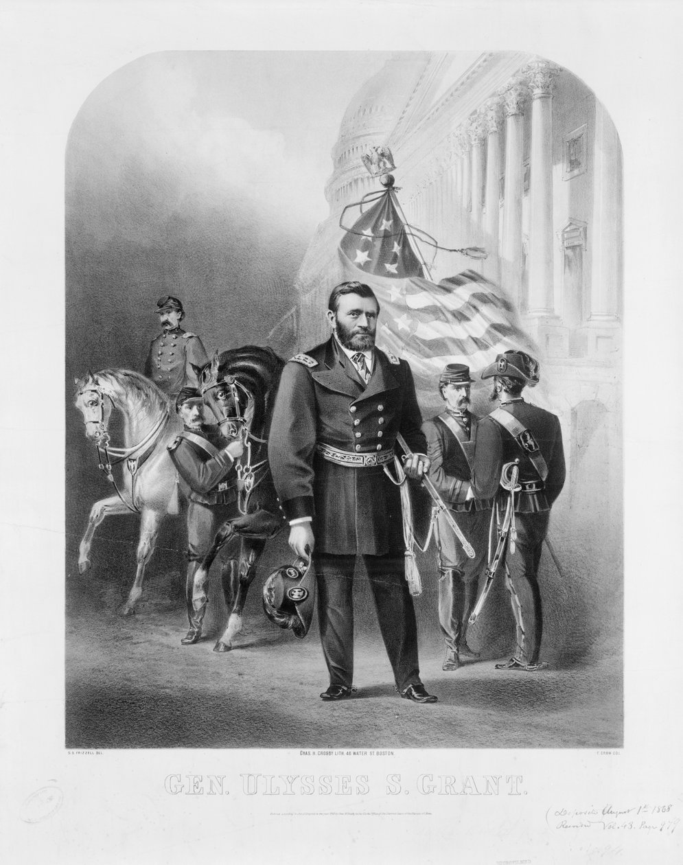 Generaal Ulysses S. Grant bij het Capitool van de VS, 1868 door Samuel after Frizzell