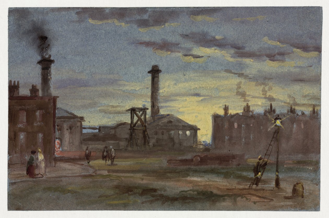 Gasfabrieken bij Zonsondergang, ca. 1850 door Samuel attr. to Bough