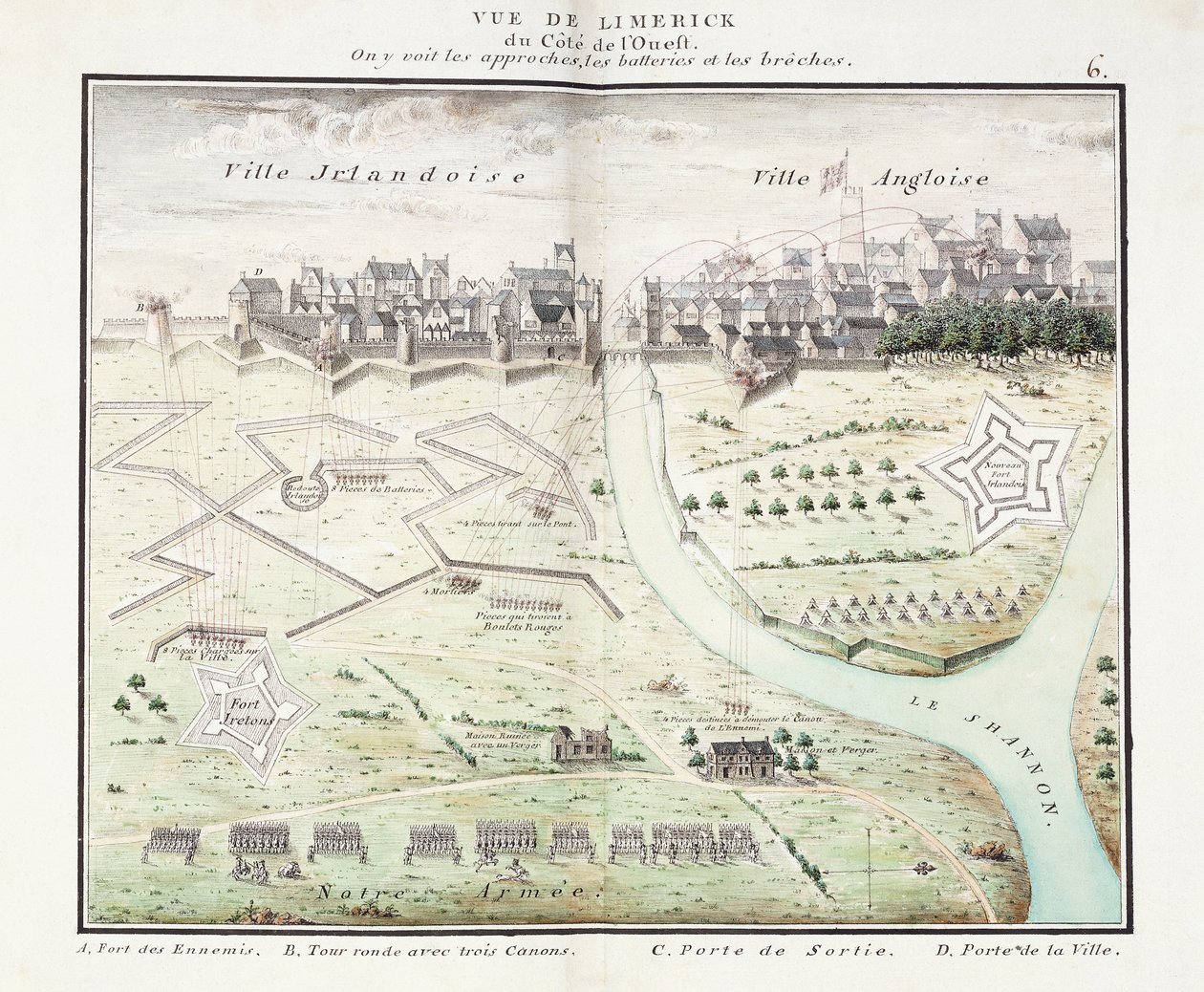 Gezicht op Limerick, ca. 1750 door Samuel (after) Hobson