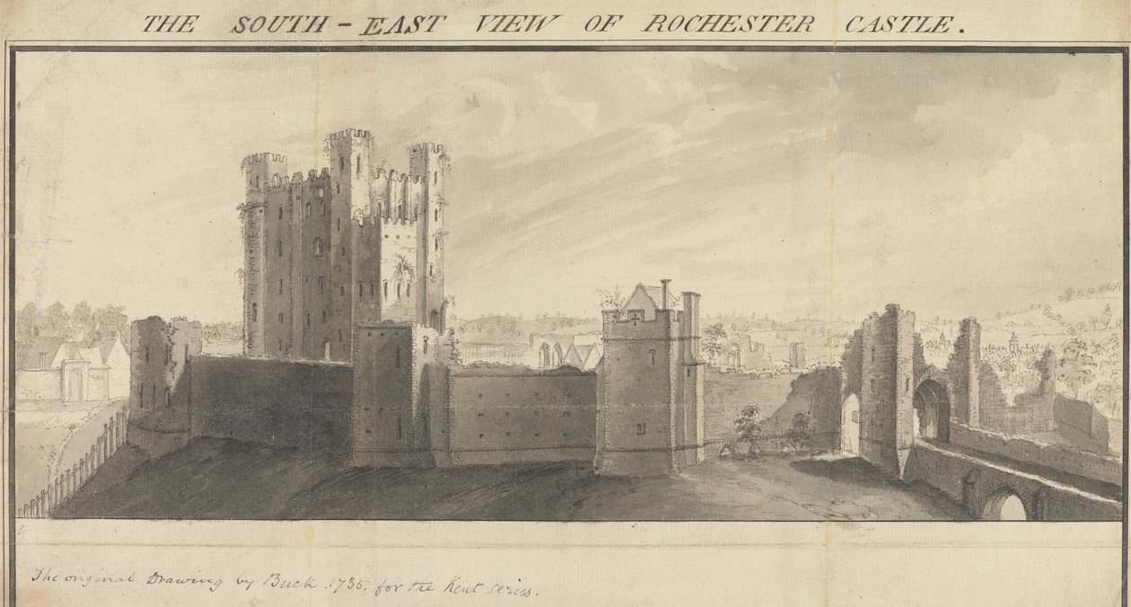 Het Zuidoostelijke Uitzicht op Rochester Castle door Samuel Buck