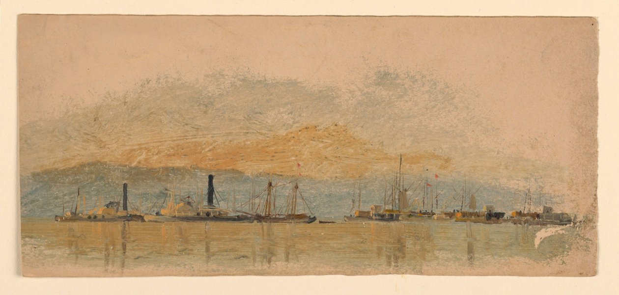 Stoomschepen en Schepen op een Rivier door Samuel Colman