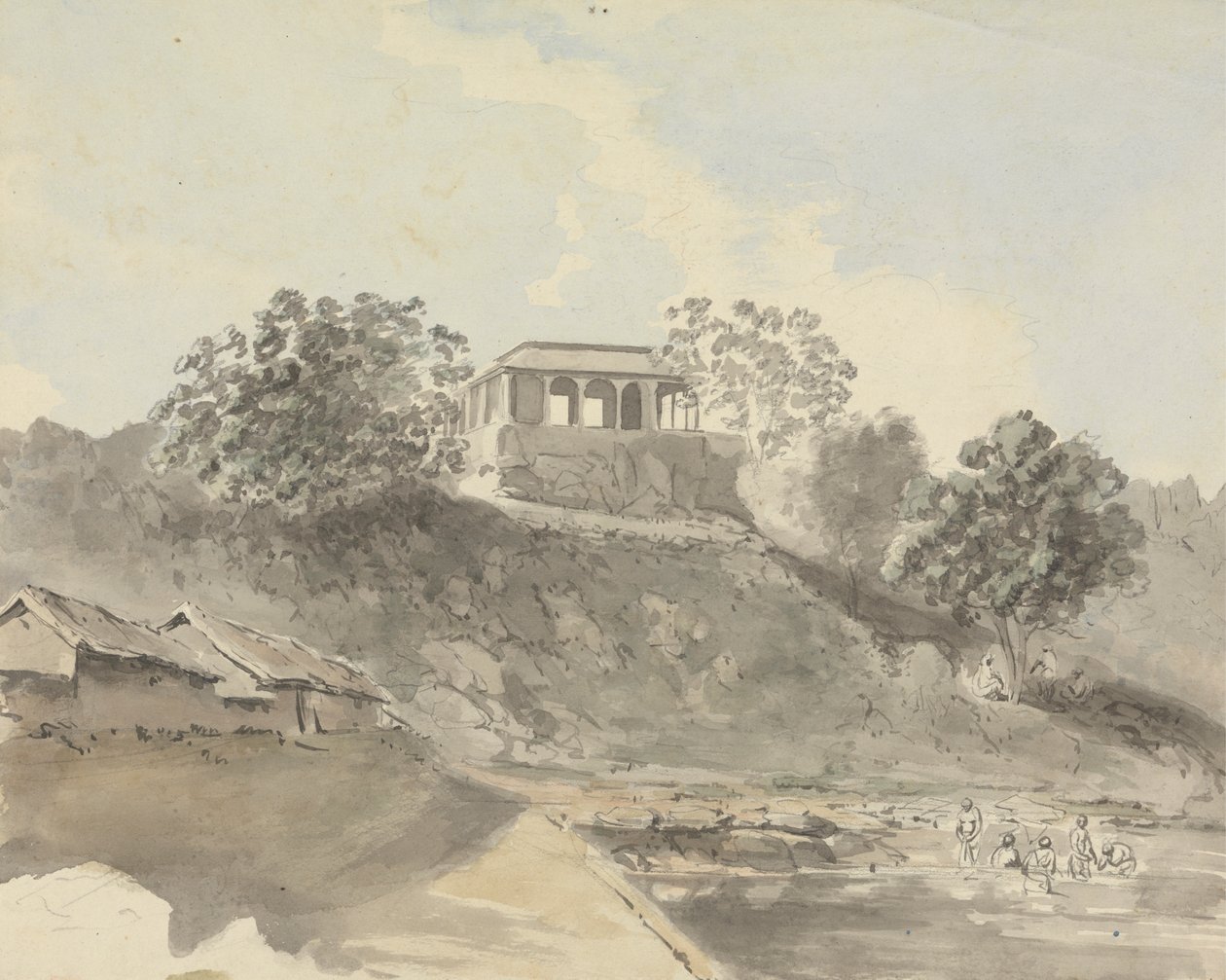 Rivierscène met gebouwen door Samuel Davis