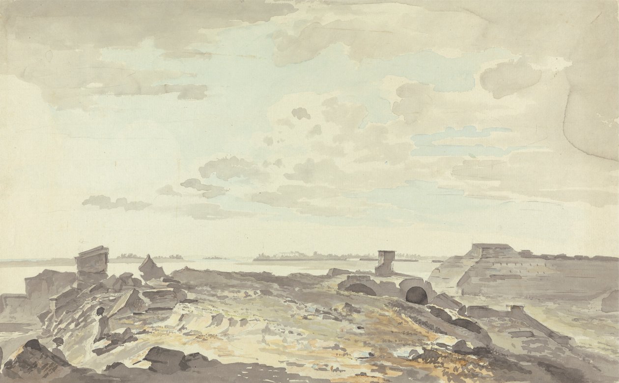 Vervallen fort aan een rivier door Samuel Davis