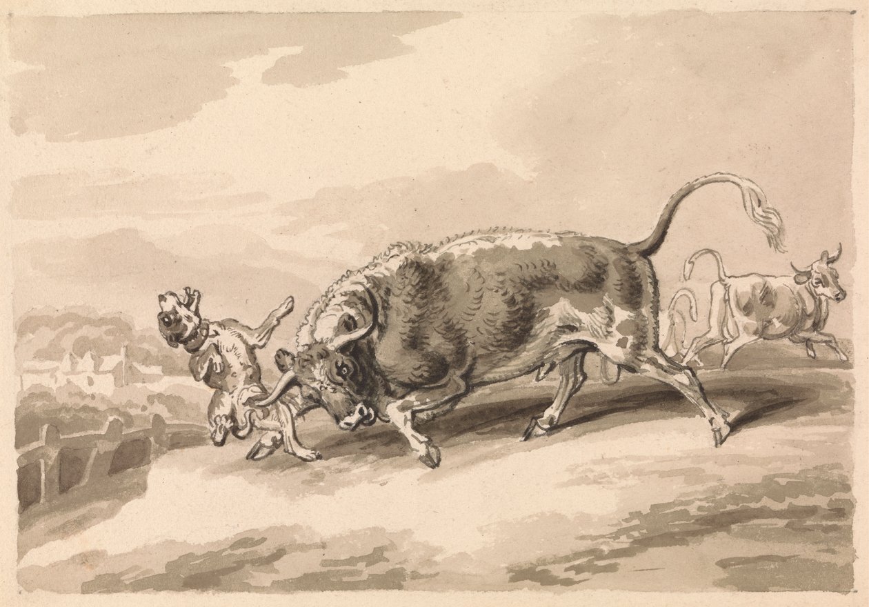 Stier die een mastiff aanvalt door Samuel Howitt