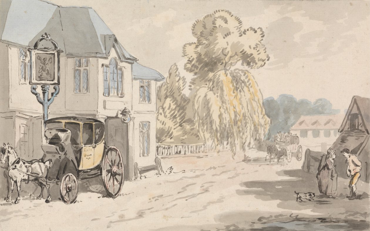Ruiters buiten een herberg door Samuel Howitt
