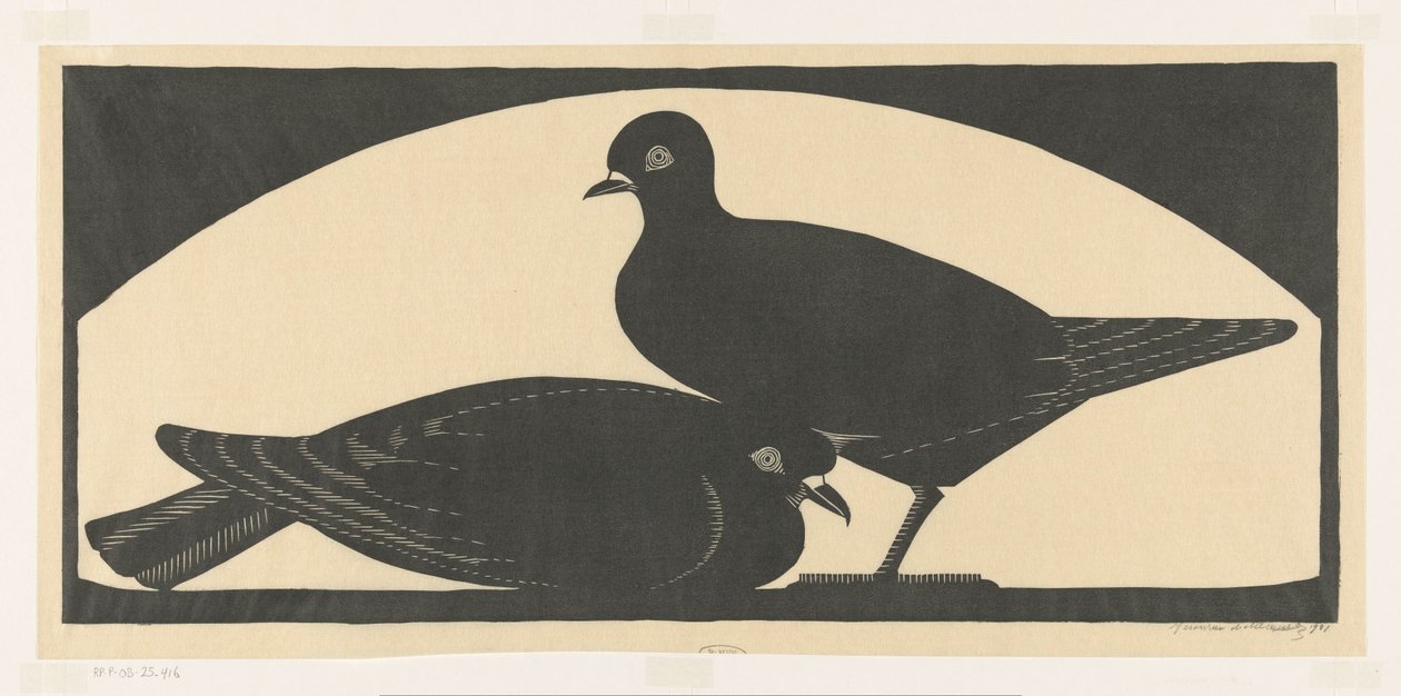 Twee duiven door Samuel Jessurun de Mesquita (signed by artist)