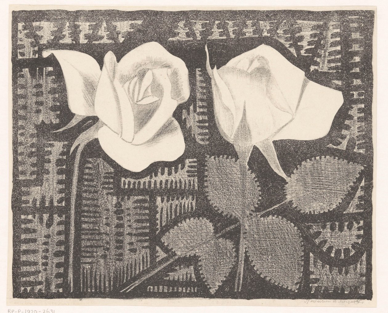 Twee rozen door Samuel Jessurun de Mesquita (signed by artist)