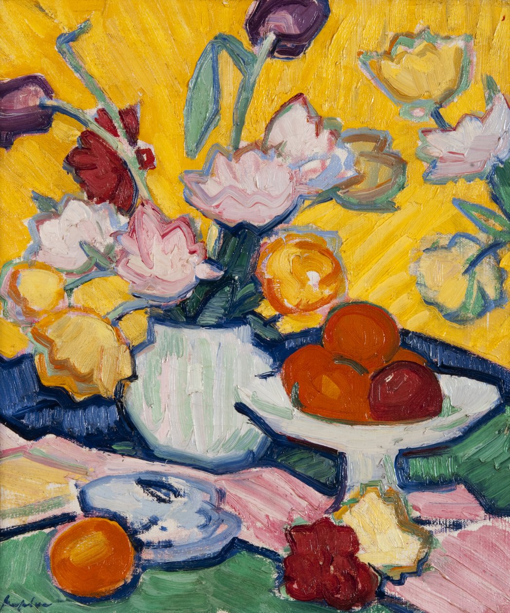 Tulpen in een Aardewerken Vaas door Samuel John Peploe