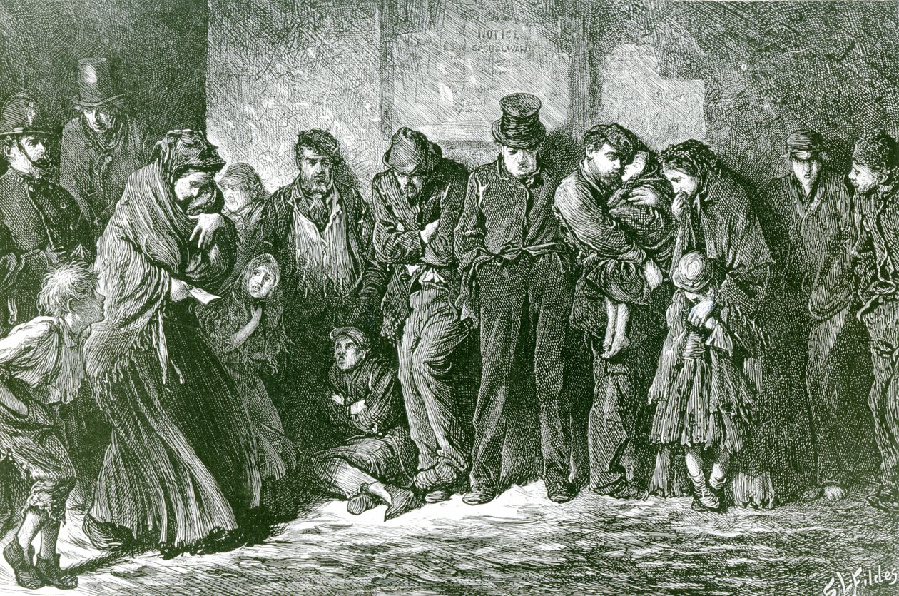 Dakloos en hongerig, 1869 door Samuel Luke Fildes