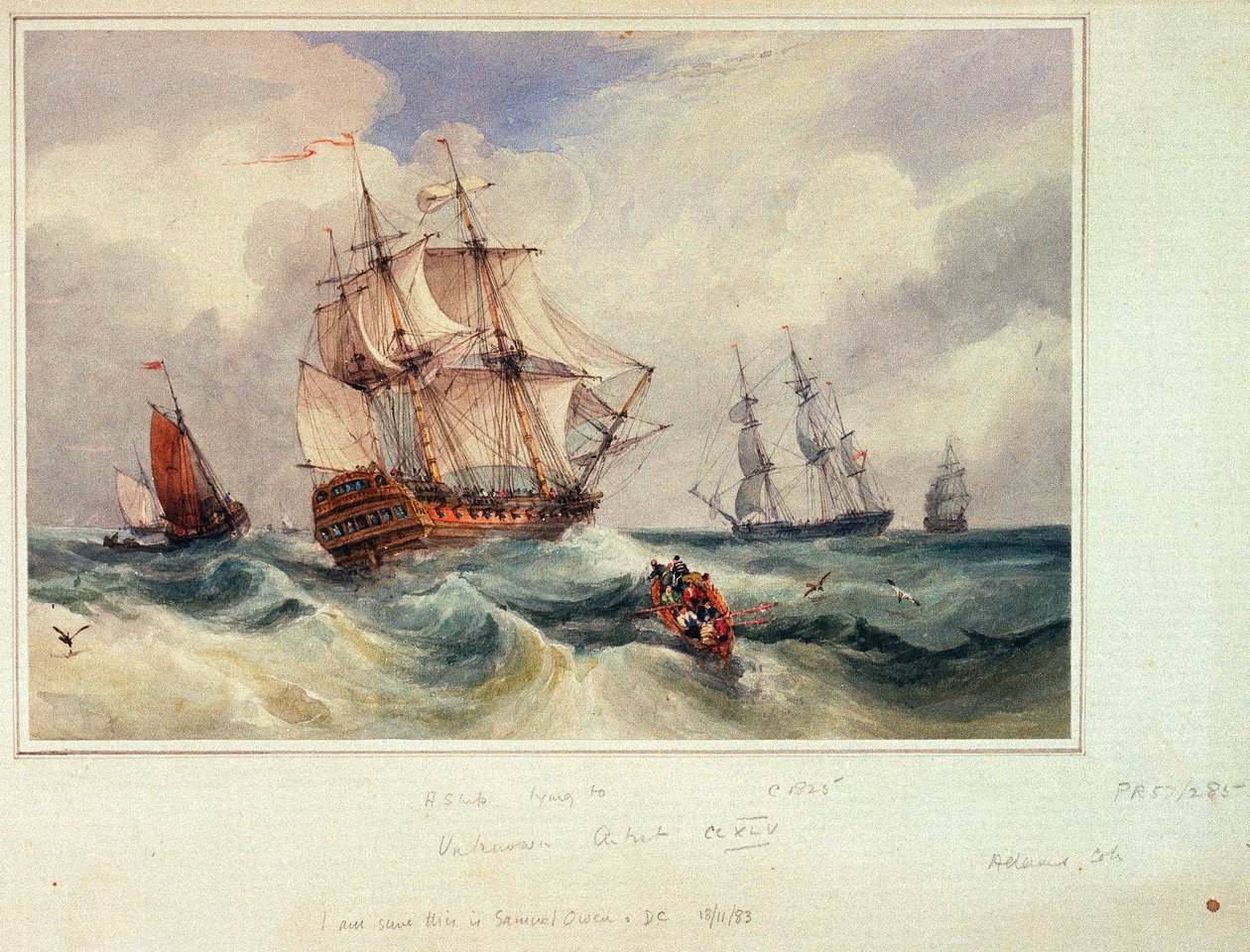 Een schip voor anker, ca. 1825 door Samuel Owen