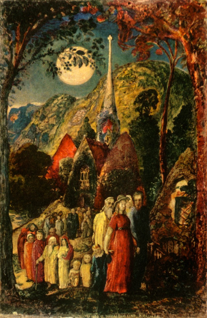 Komend van de avondkerk door Samuel Palmer