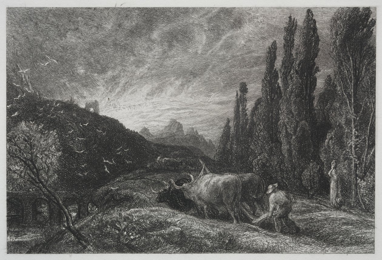 De vroege ploeger, voor 1861 door Samuel Palmer