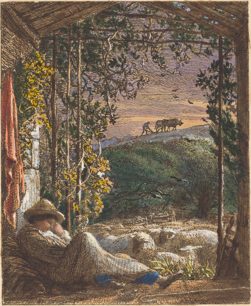 De Slapende Herder; Vroege Ochtend door Samuel Palmer