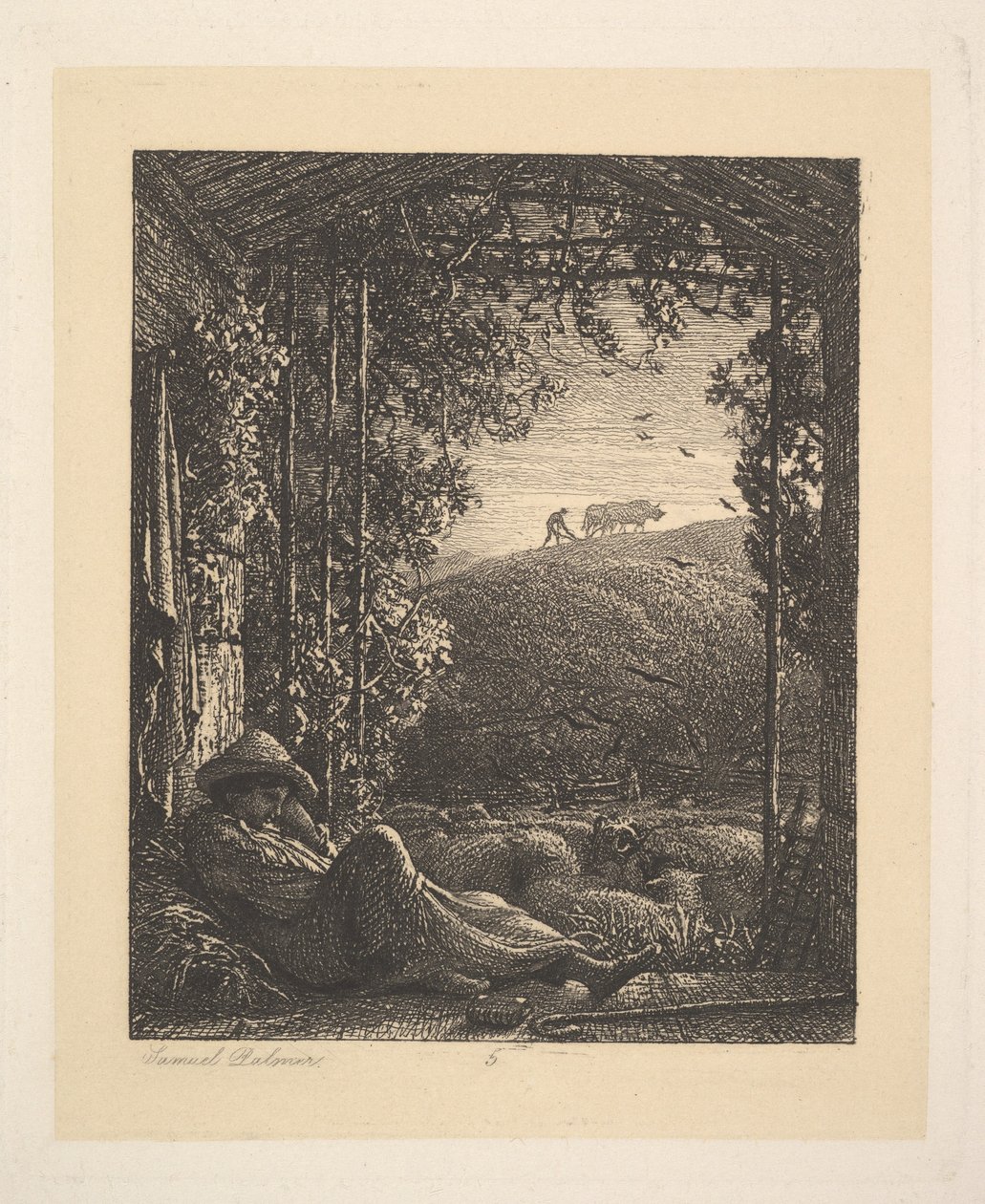 De Slapende Herder, Vroege Ochtend, 1857 door Samuel Palmer