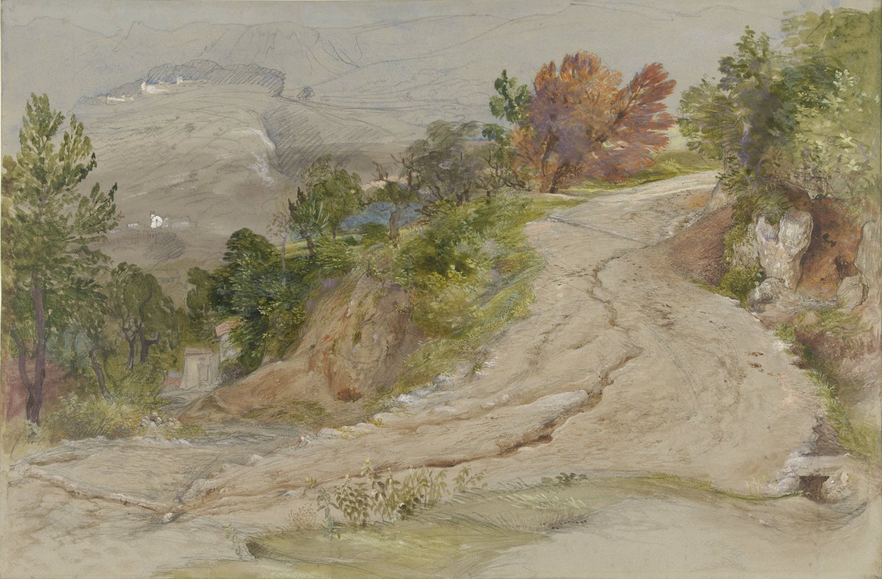 Weg in een Italiaans berglandschap door Samuel Palmer