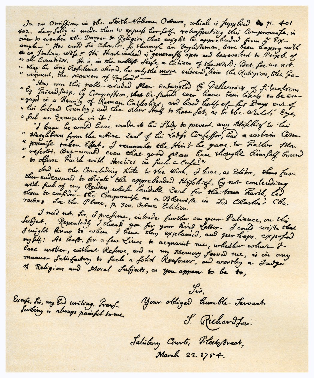 Brief van Samuel Richardson, 22 maart 1754 door Samuel Richardson