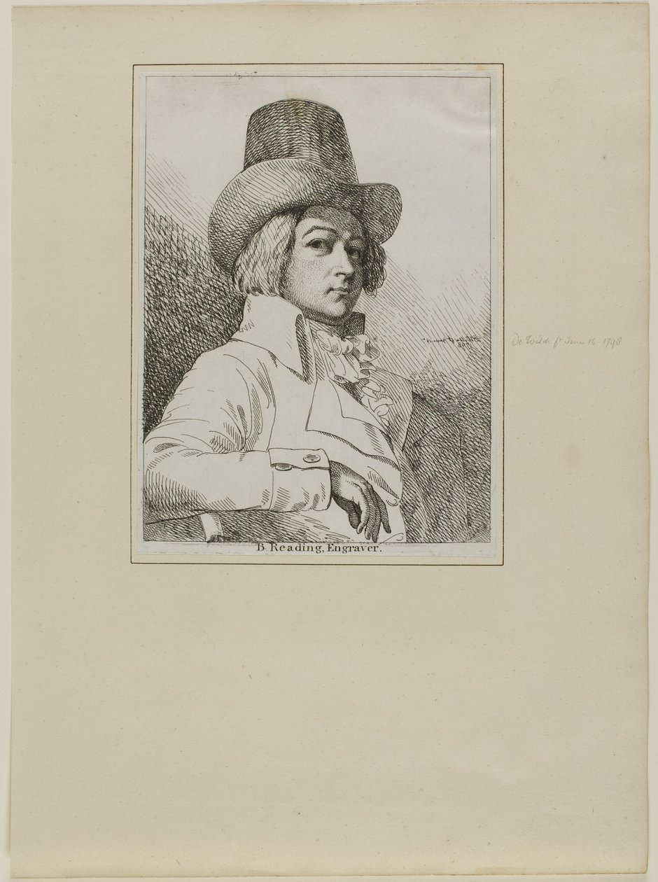 Portret van B. Reading, graveur door Samuel de Wilde