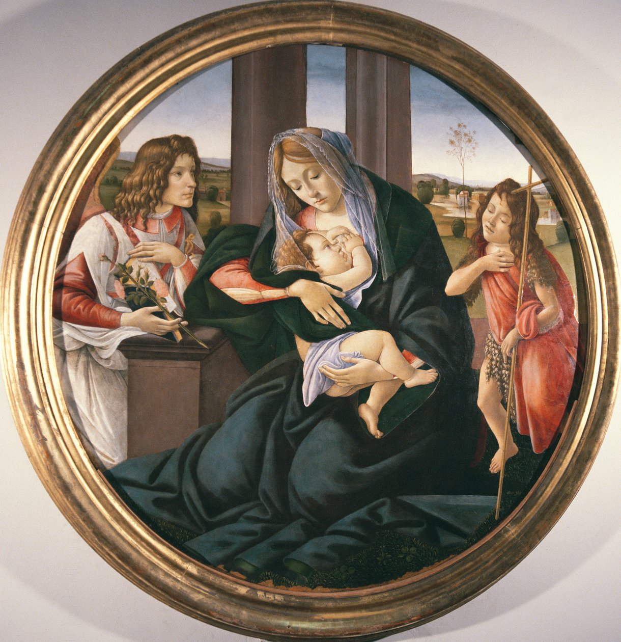 Madonna en Kind met St. Johannes de Doper en een Engel door Sandro Botticelli