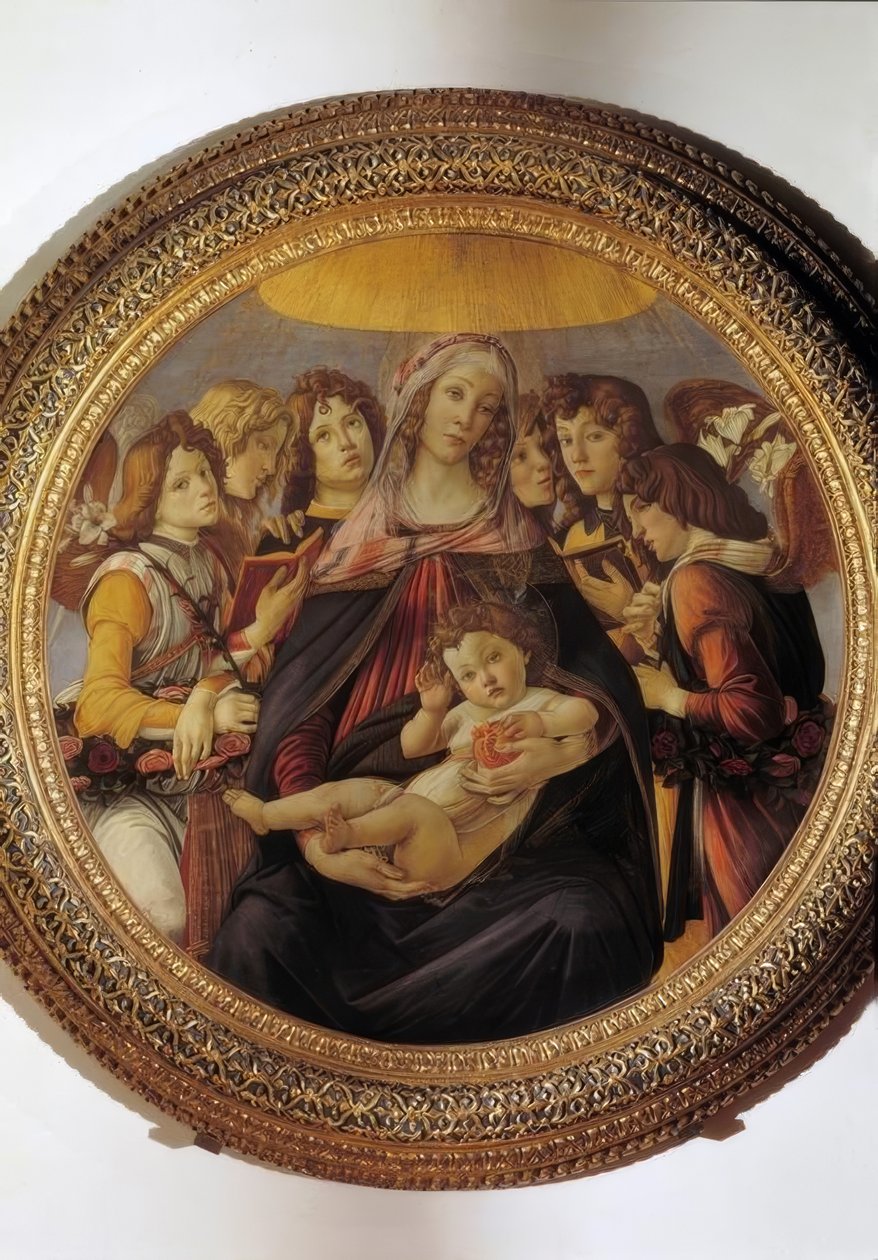 Maria met kind en zes engelen door Sandro Botticelli