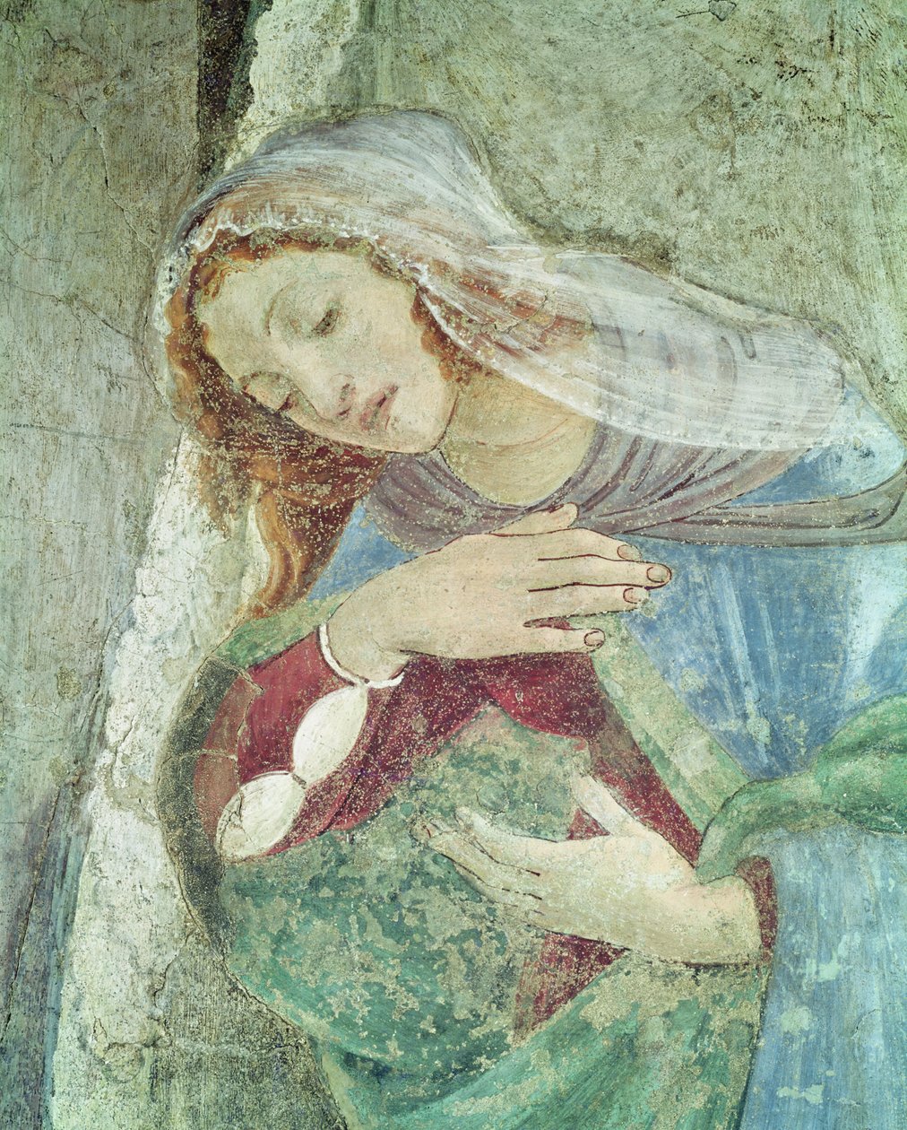 De Annunciatie (detail van de Maagd) door Sandro Botticelli