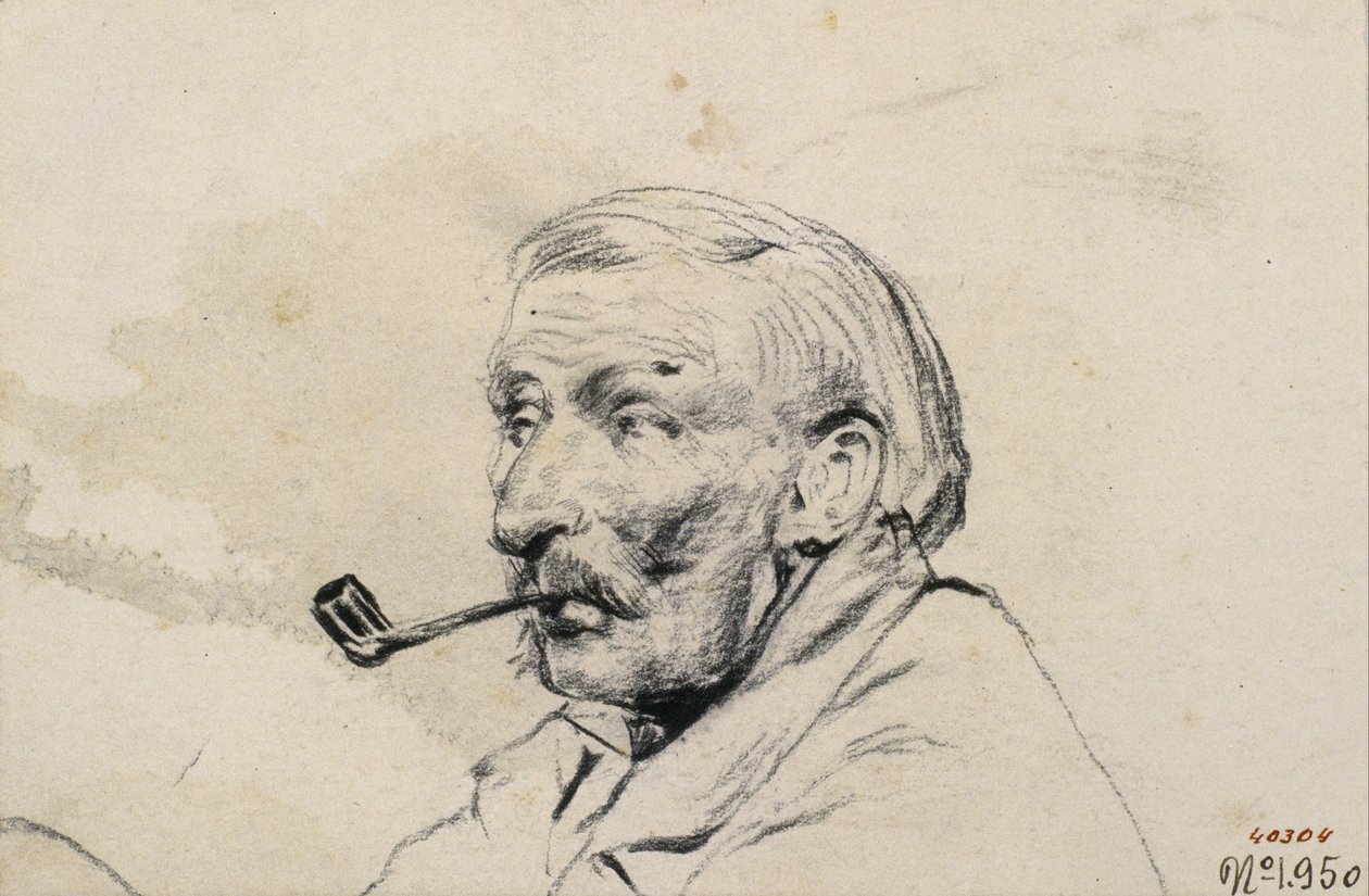 Hoofd van een man die een pijp rookt door Santiago Rusiñol