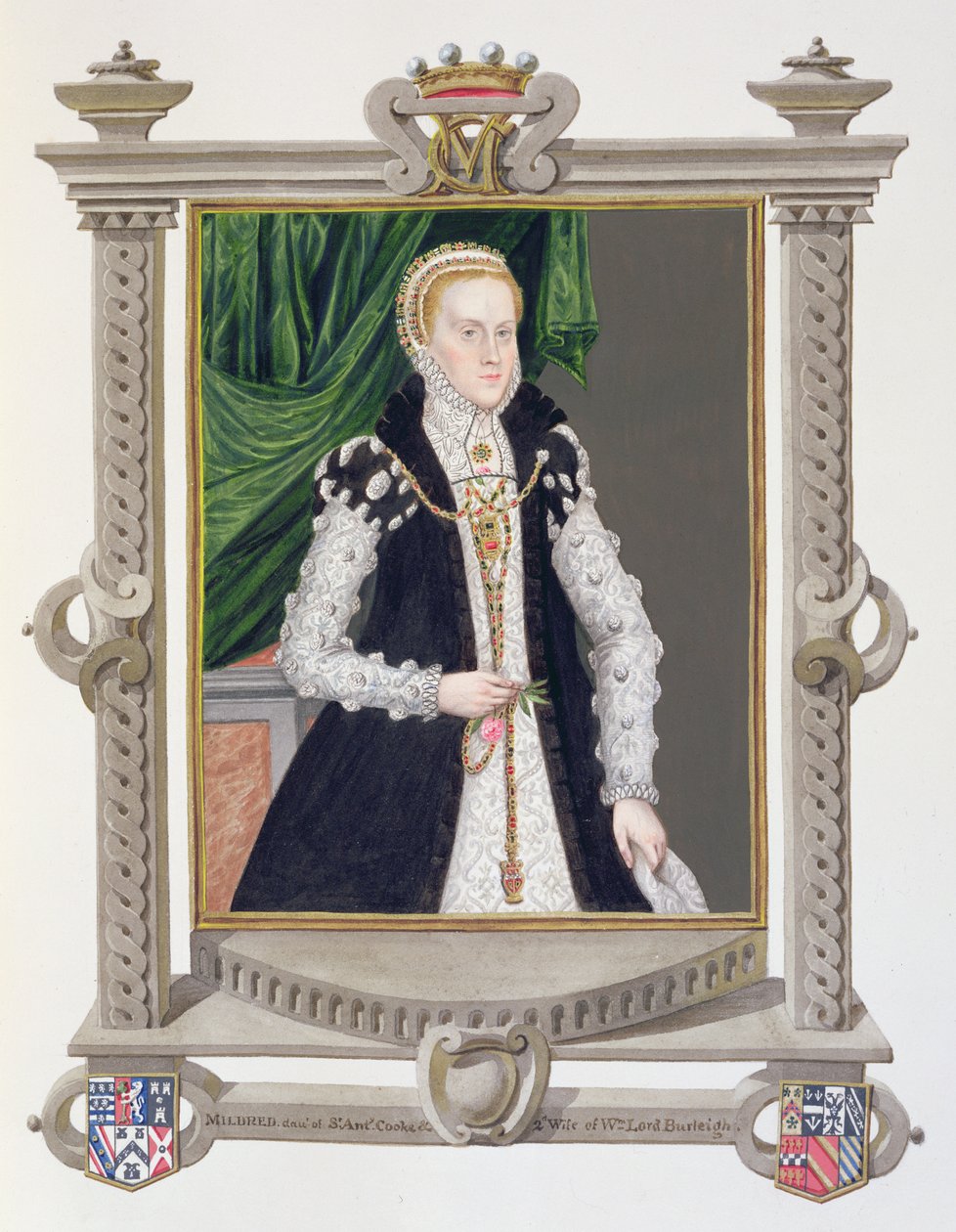 Portret van Mildred Cooke, Lady Burghley uit 