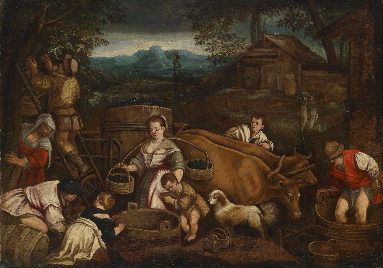 De herfst (wijnoogst) door School of Francesco Bassano the Younger