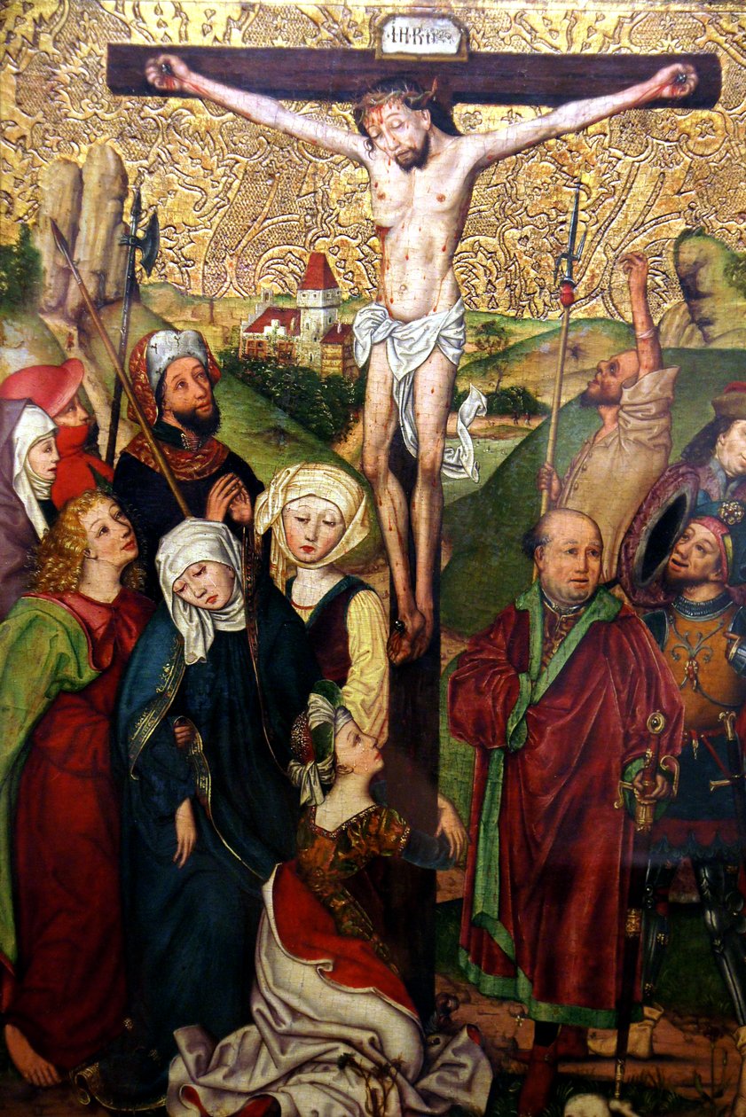 Kruisiging en rouw om Christus, ca. 1490 door School of Michael Wolgemut