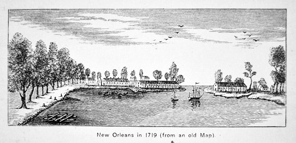 New Orleans in 1719 (litho) door School American