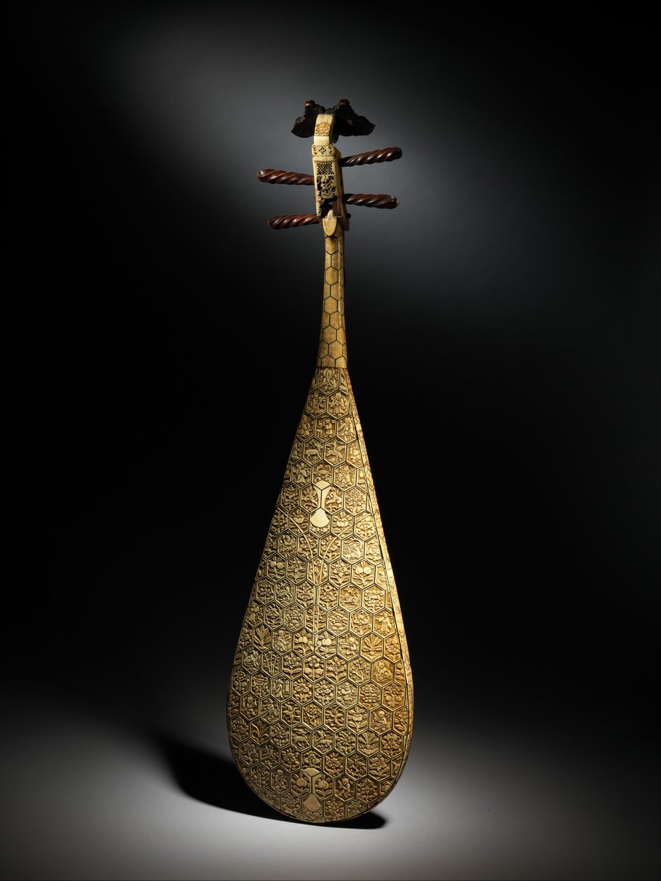 Pipa, c.1600 (hout, ivoor, been, zijde) door School Chinese