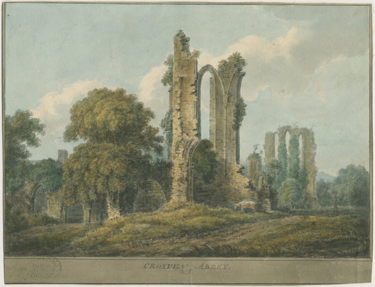 Croxden Abbey: aquarel door School English