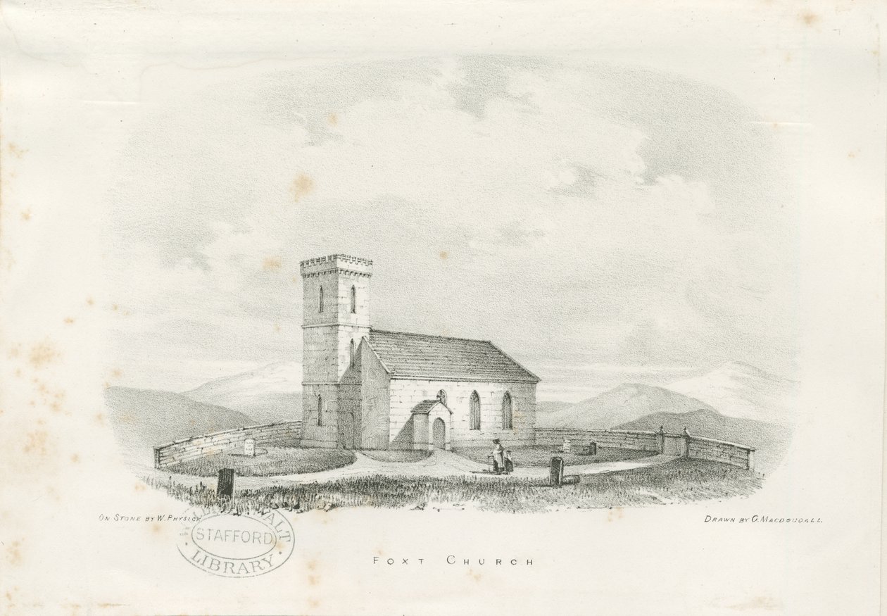 Foxt Kerk (lithografie) door School English