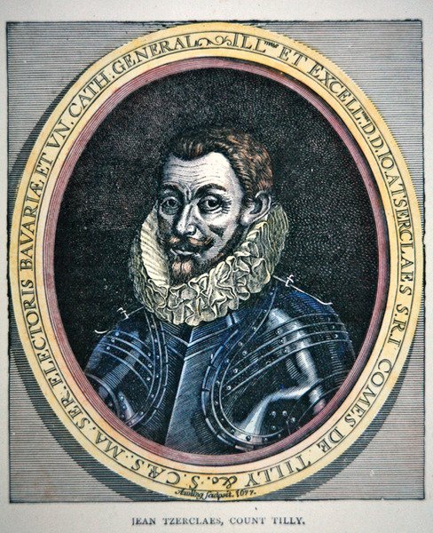 Portret van Johann Tserklaes (kleur litho) door School English