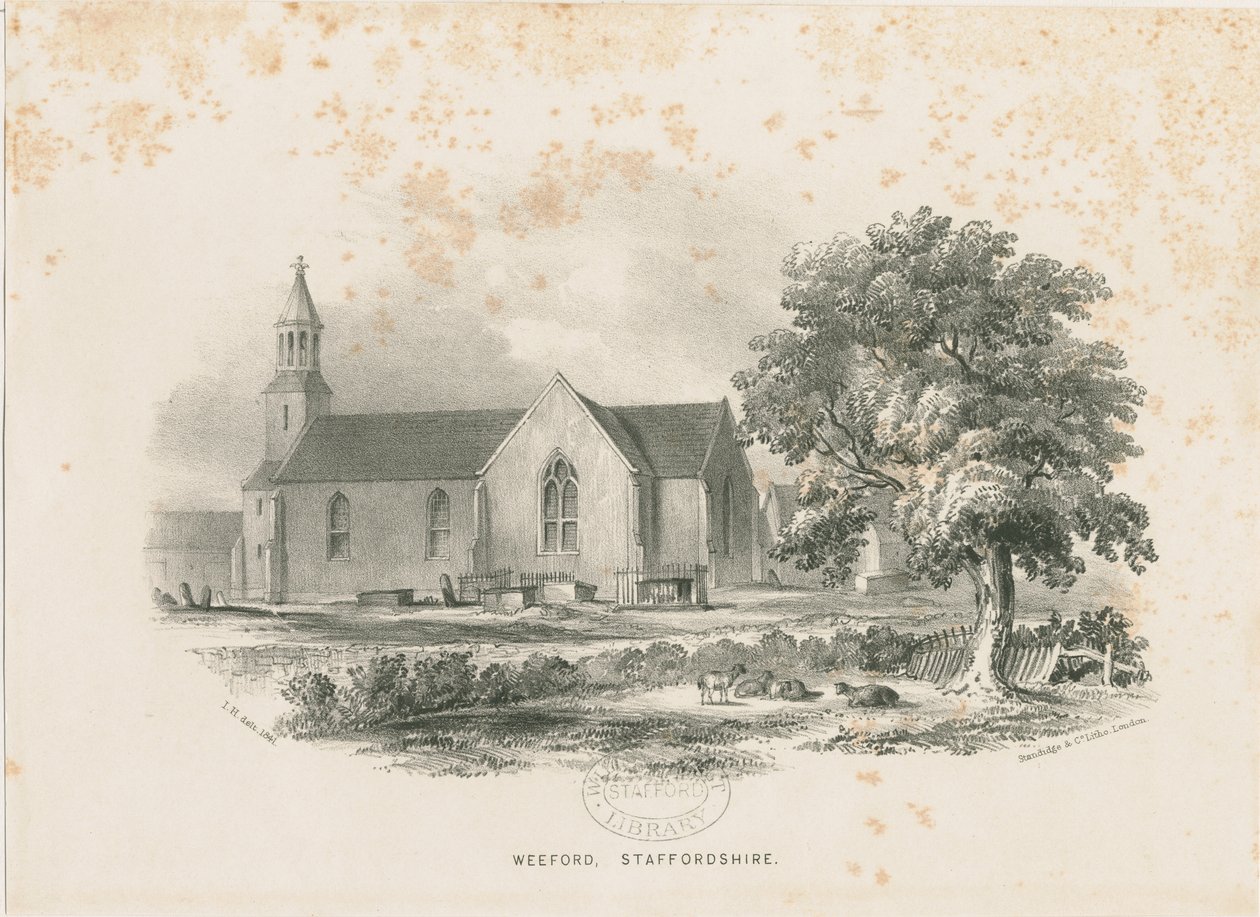 Weeford Church (lithografie) door School English