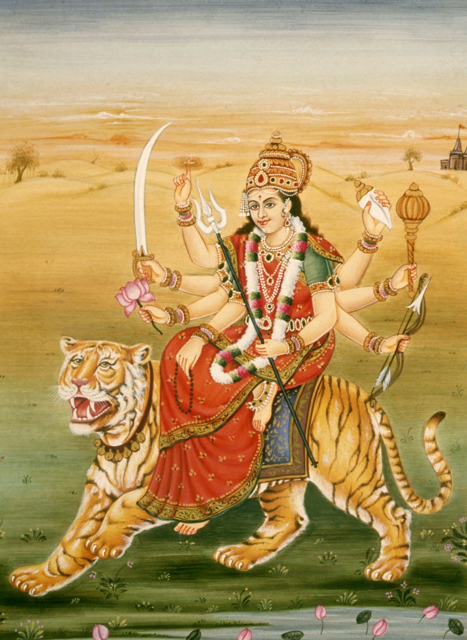 Godin Durga Miniatuurschilderij op Papier door School Indian