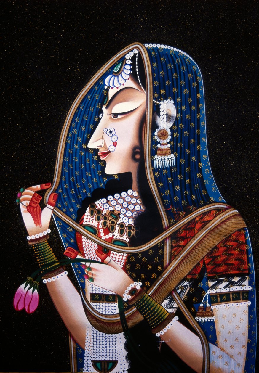 Godin Radha Kishamgarh miniatuurschilderij op zijde door School Indian