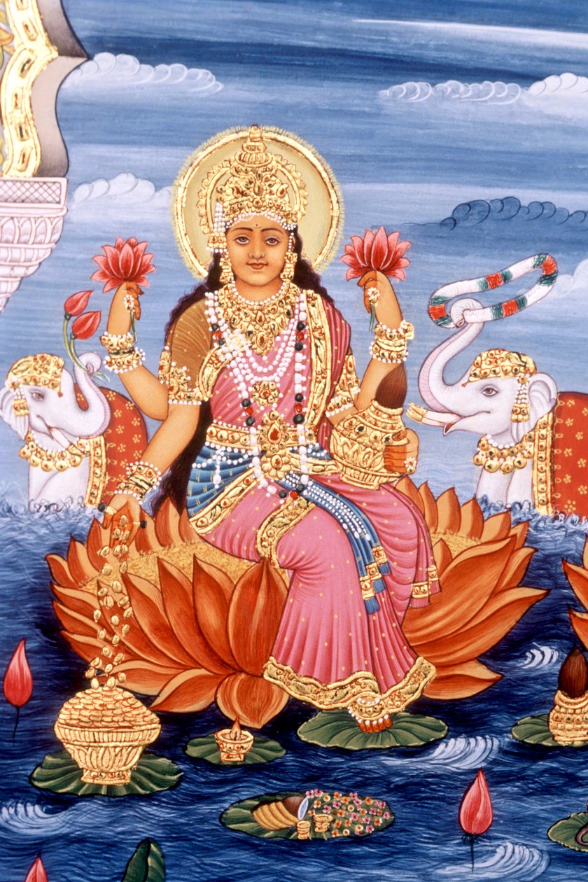 Miniatuurschilderij van Godin Laxmi, India door School Indian