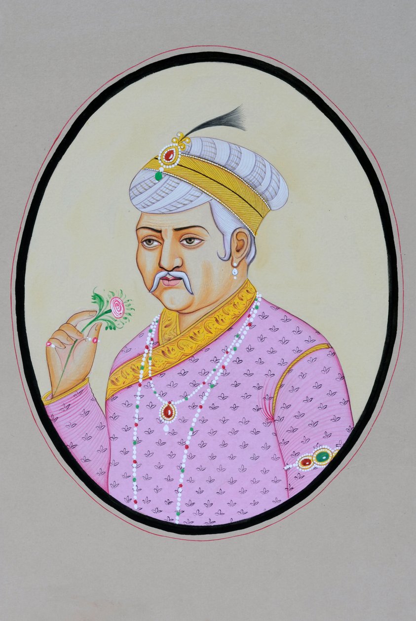 Miniatuurschilderij van Mughal keizer Akbar door School Indian