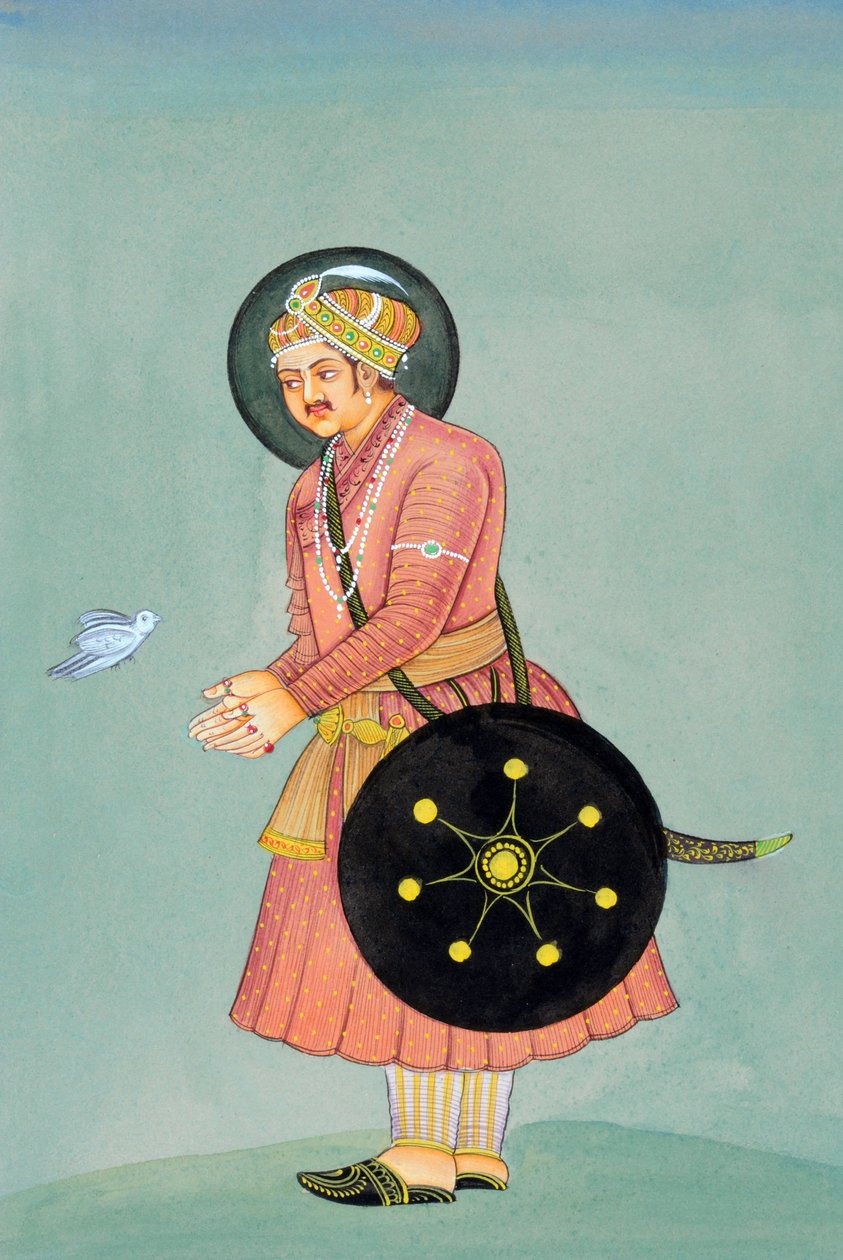 Miniatuurschilderij van Mughal keizer Akbar door School Indian