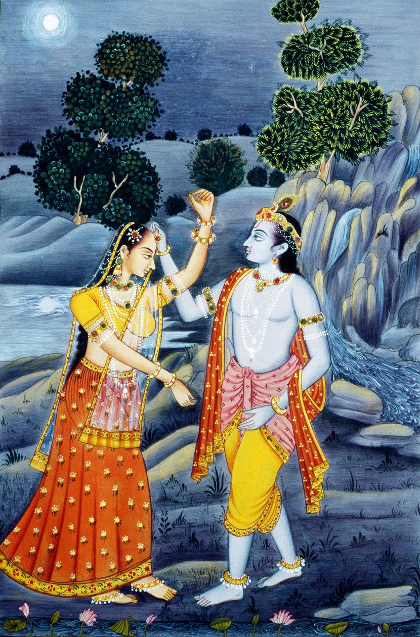 Miniatuurschilderijen van Radha Krishna door School Indian