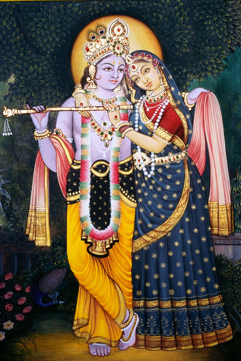 Radha Krishna miniatuurschilderij op papier door School Indian