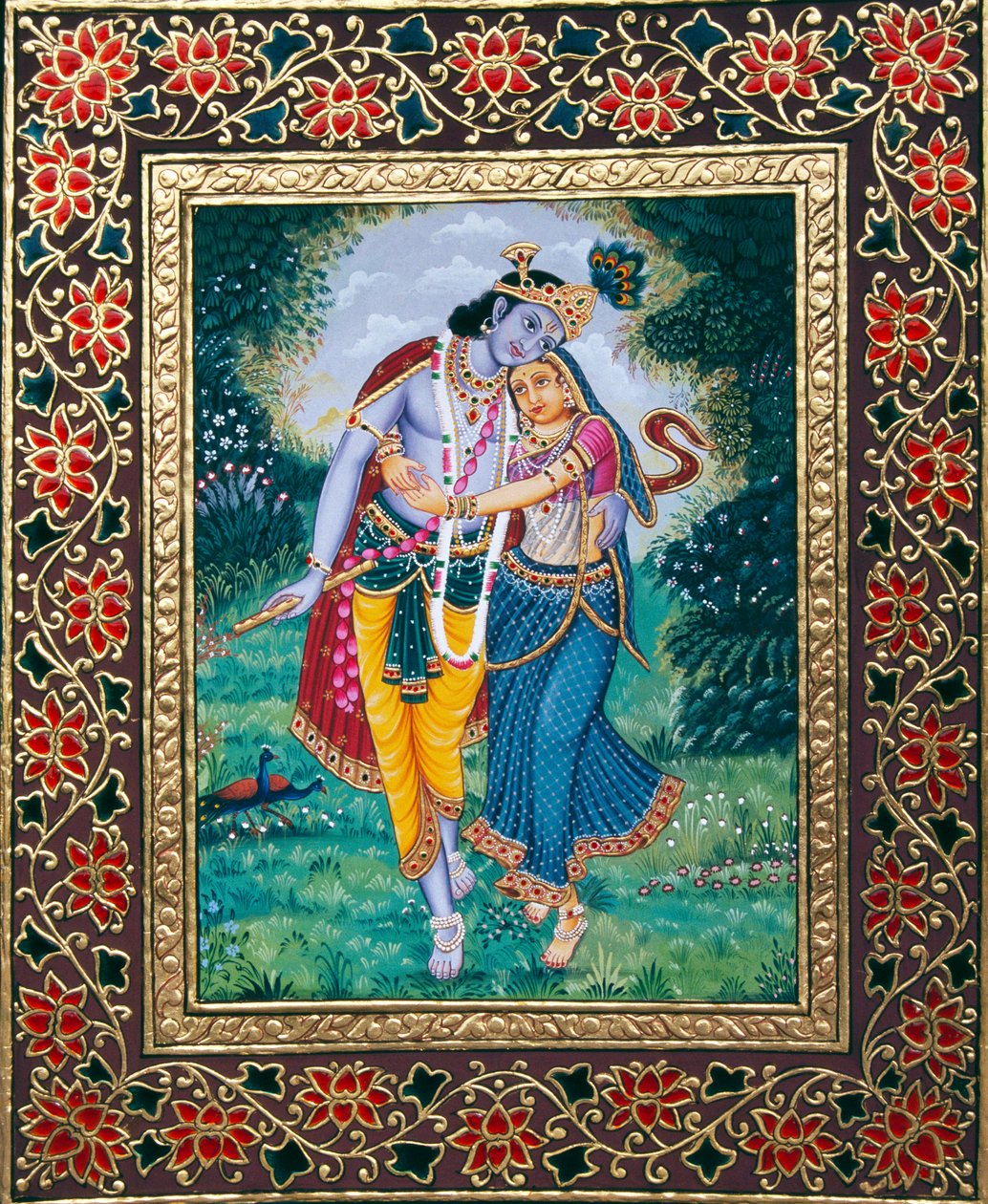 Radha Krishna miniatuurschilderij op papier door School Indian