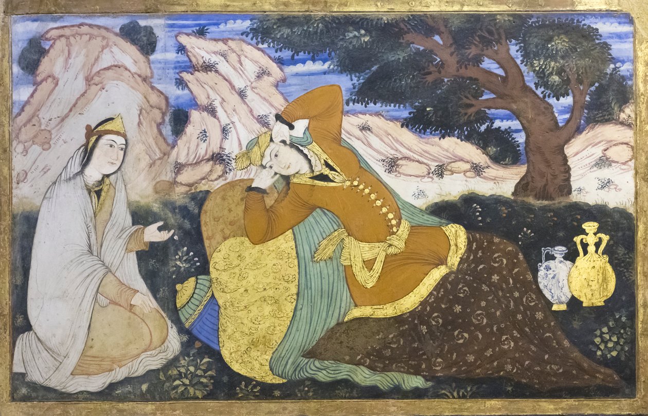 Fresco in het Chehel Sotoun-paleis, Esfahan, Iran door School Iranian