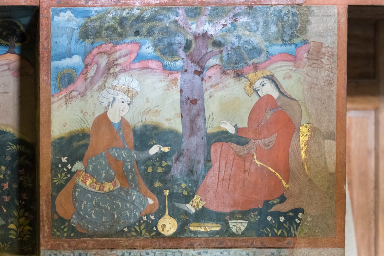 Fresco in het Chehel Sotoun paleis, Esfahan, Iran door School Iranian