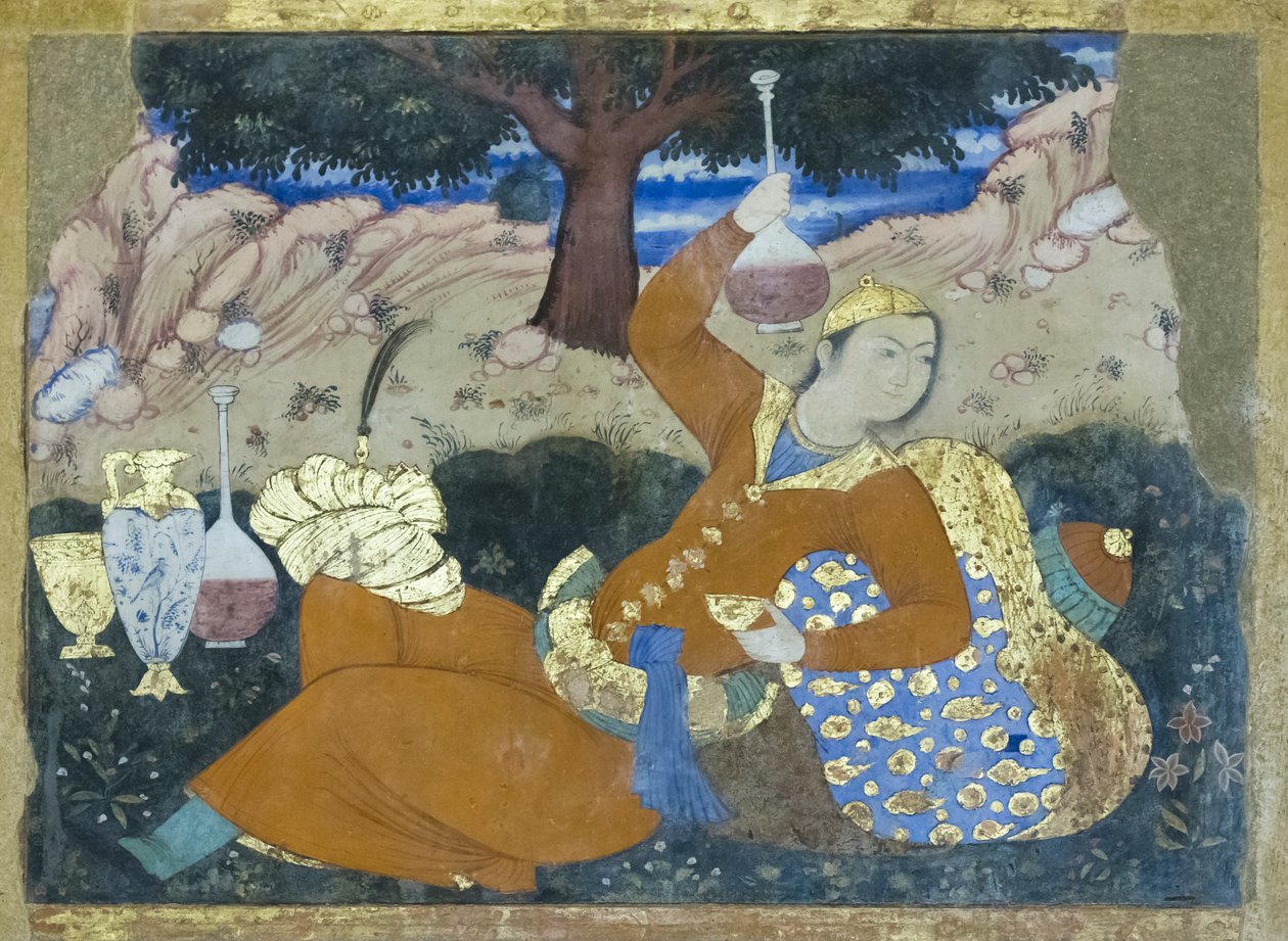 Fresco in het Chehel Sotoun paleis, Esfahan, Iran door School Iranian